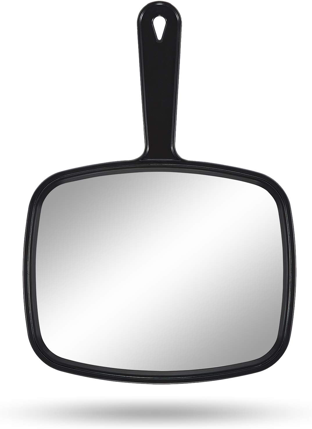PROTECLE Hand Mirror, 10.3" L X 7.4" W Salon Barber Hairdressing Handheld Mirror with Handle, Square Black